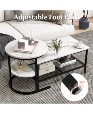 Set of 2 Nesting Table with Extra Storage Shelf for Living Room