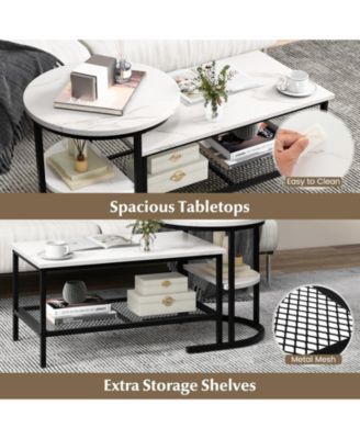 Set of 2 Nesting Table with Extra Storage Shelf for Living Room
