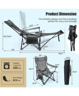Reclining Camping Chair with Detachable Footrest and Headrest
