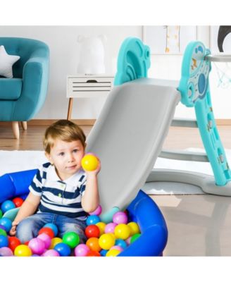 3-in-1 Folding Slide Playset with Basketball Hoop and Small Basketball