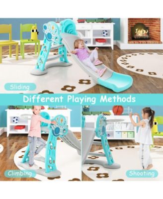 3-in-1 Folding Slide Playset with Basketball Hoop and Small Basketball