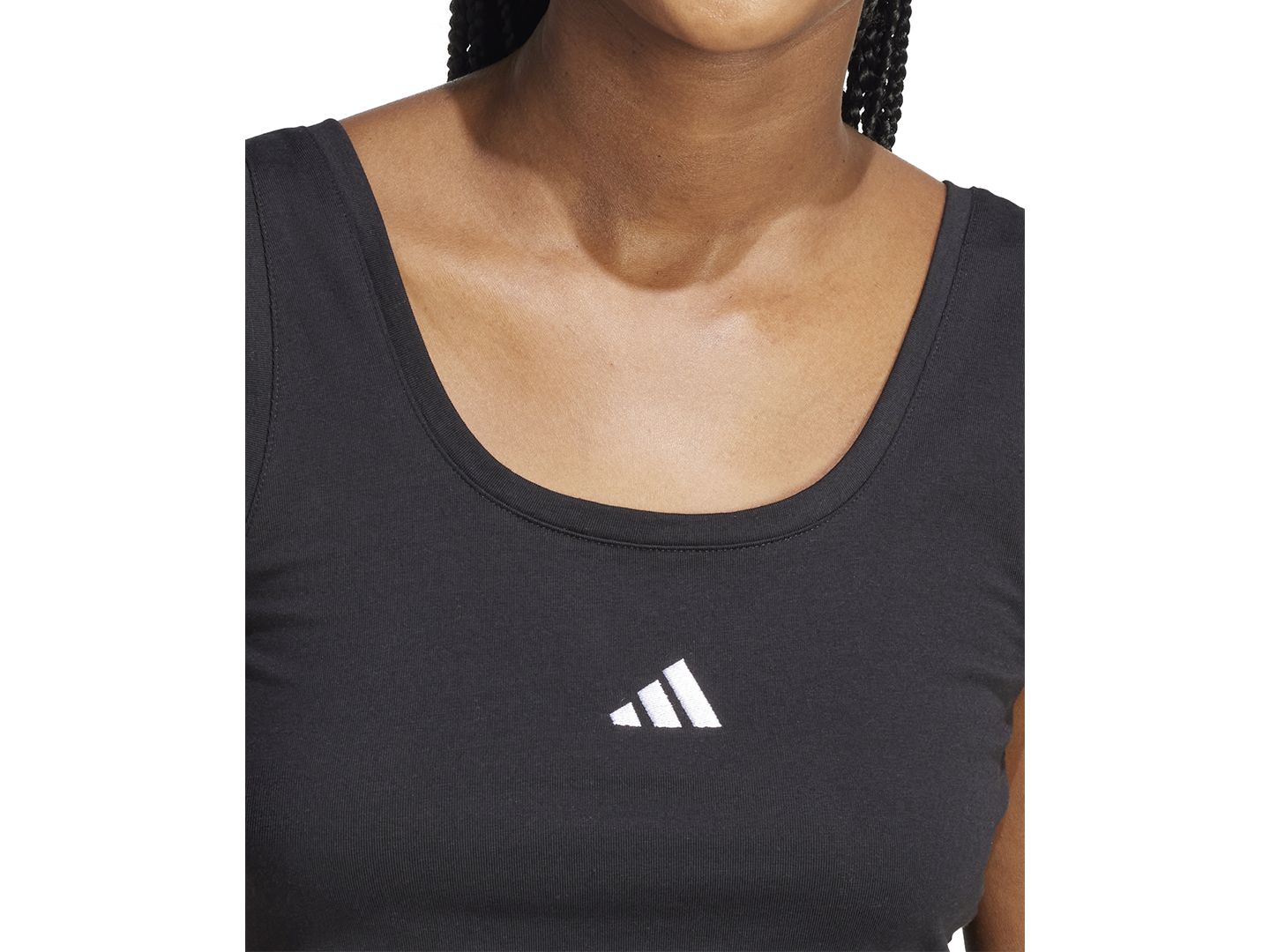 Женская хлопковая майка adidas Essentials с маленьким логотипом, цвет: Чёрный / Белый — фото 9