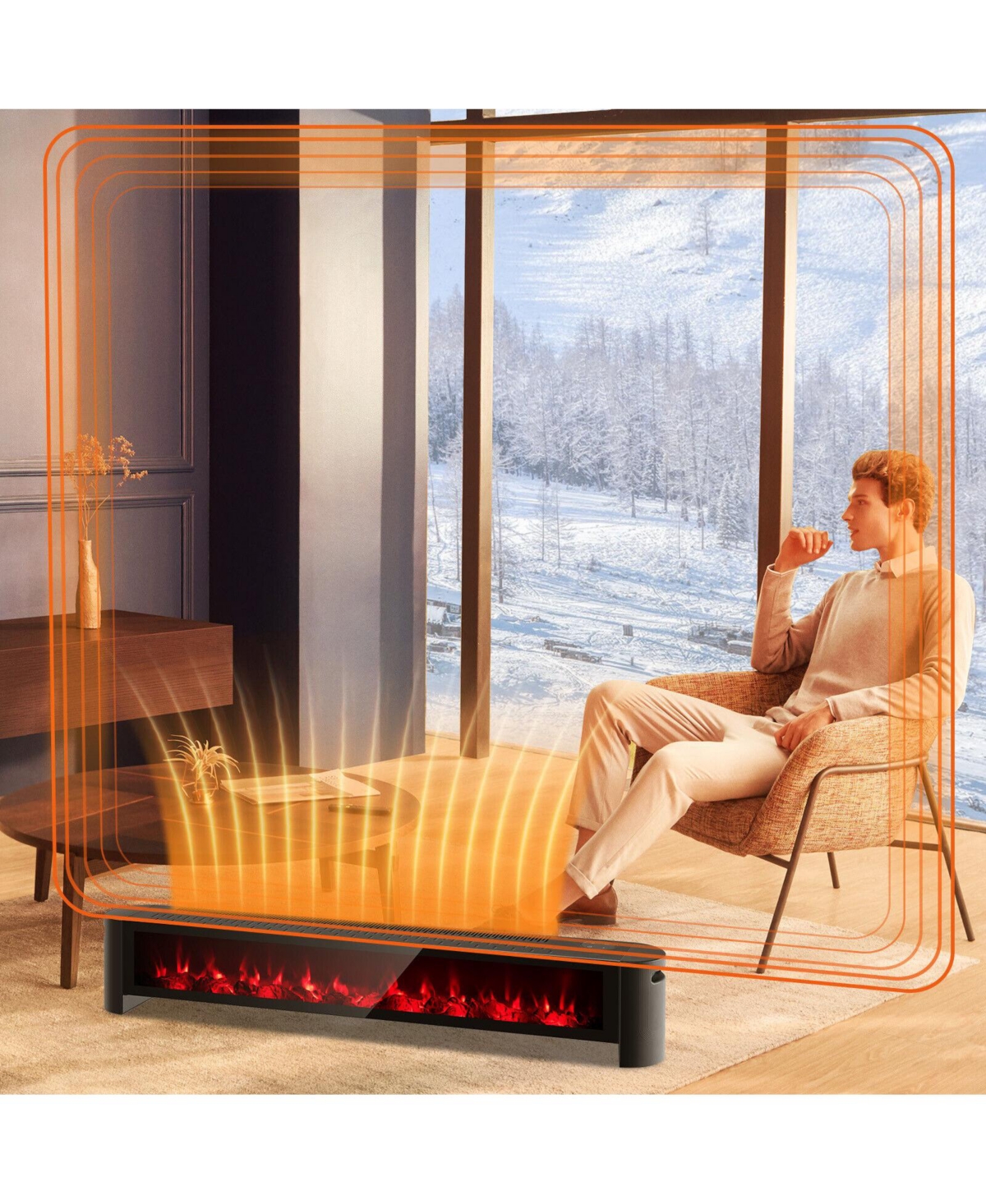 Gouun 1400W Electric Baseboard Heater with Realistic Flame