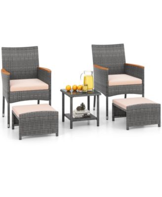 5 Pieces Patio Conversation Set with Soft Cushions and Ottomans
