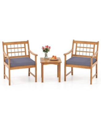 3 Piece Wood Patio Furniture Set with Seat Cushions and Acacia Wood Frame