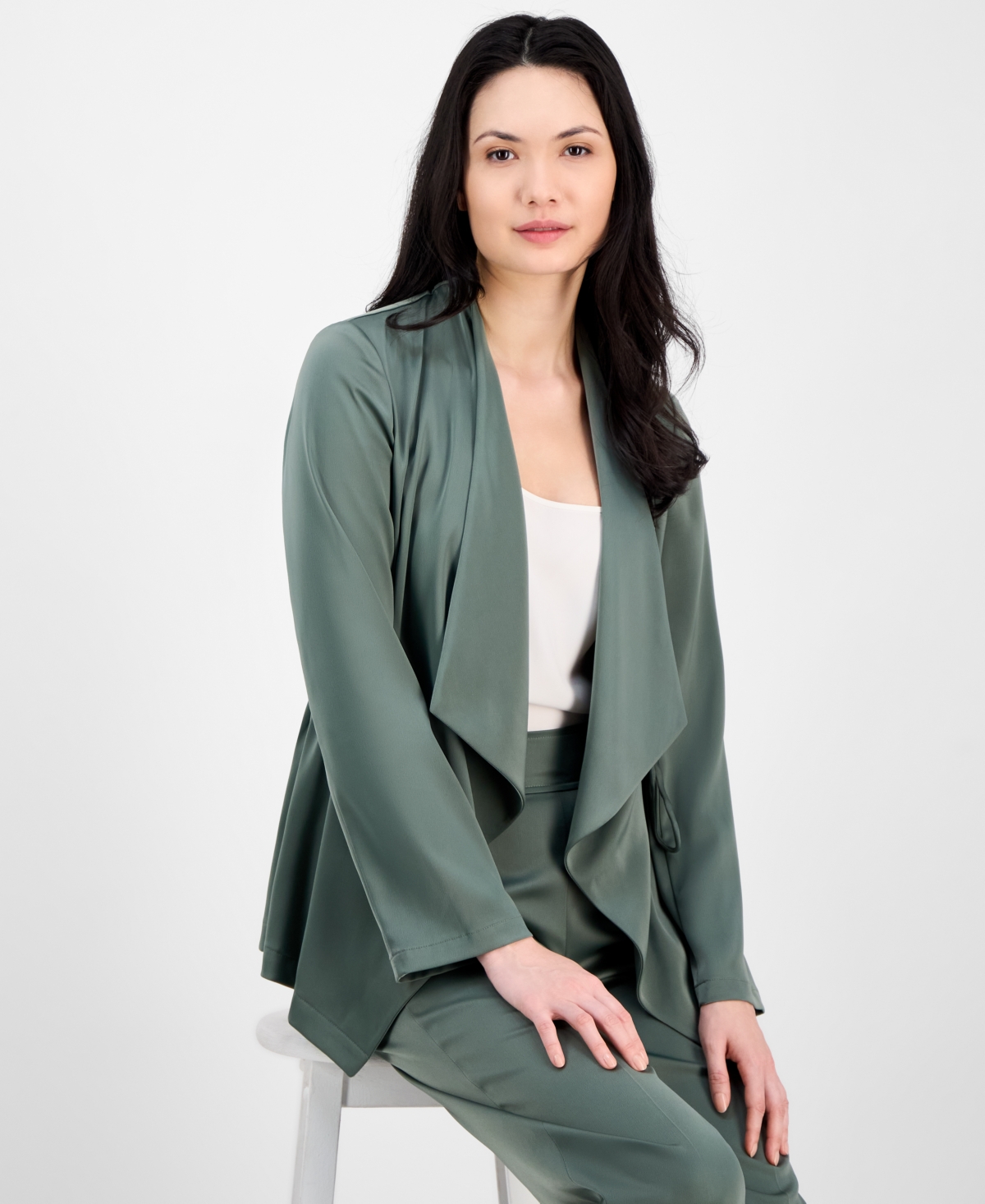 ANNE KLEIN WOMEN'S DRAPE-FRONT DRAWSTRING-WAIST JACKET 