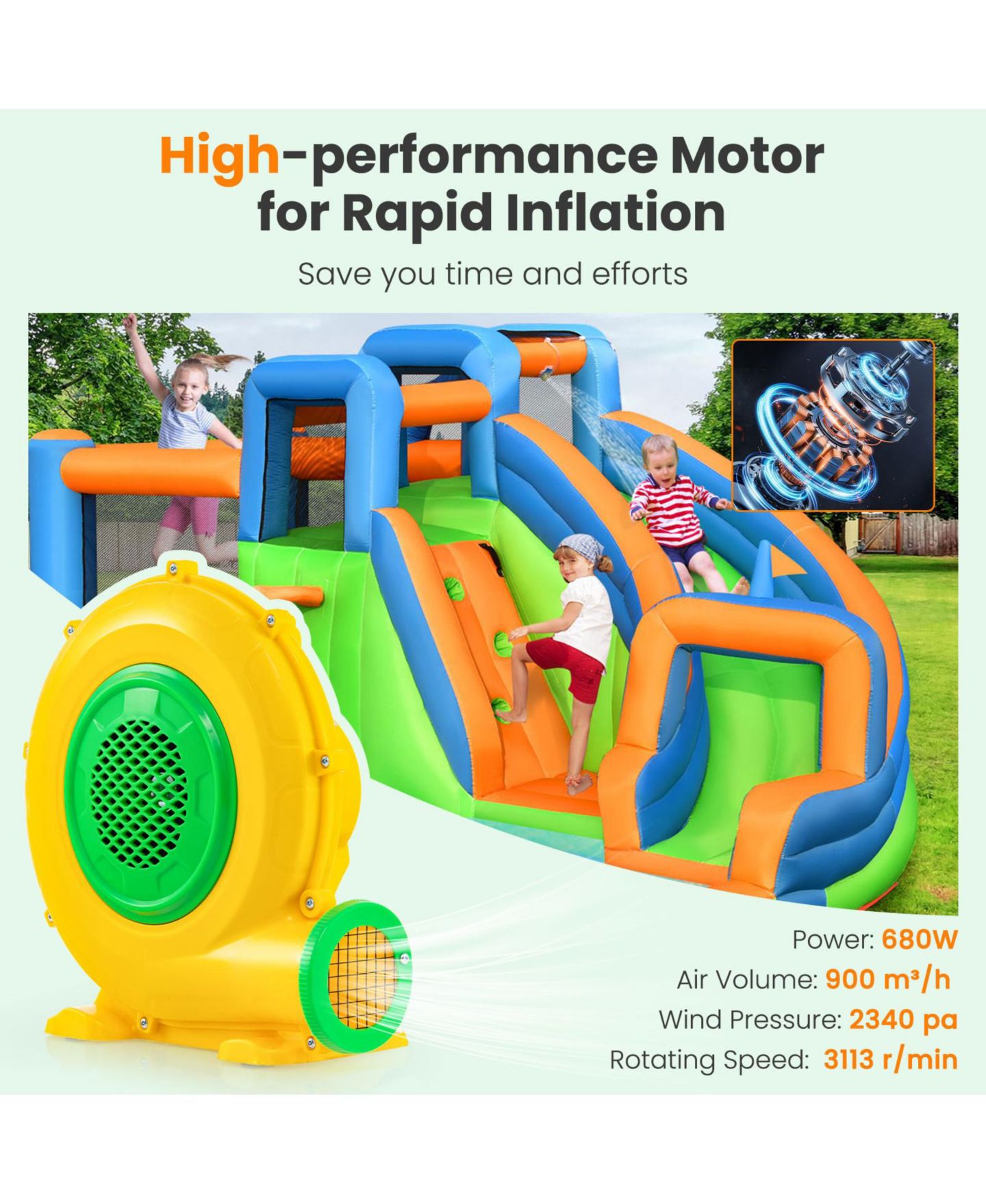 Детская игрушка GOUUN 680W Portable Air Blower with Handle and Ground Stakes, Ages 3-10, цвет: Жёлтый — фото 4