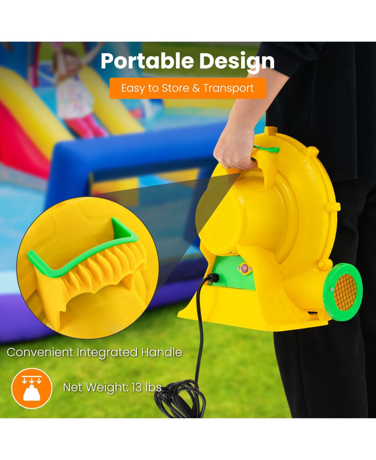 Детская игрушка GOUUN 680W Portable Air Blower with Handle and Ground Stakes, Ages 3-10, цвет: Жёлтый — фото 10