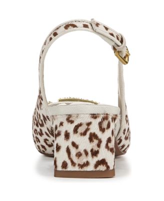 Women's Racer Ornament Pointed Toe Block Heel Slingback Pumps