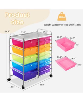15-Drawer Utility Rolling Organizer Cart Multi-Use Storage
