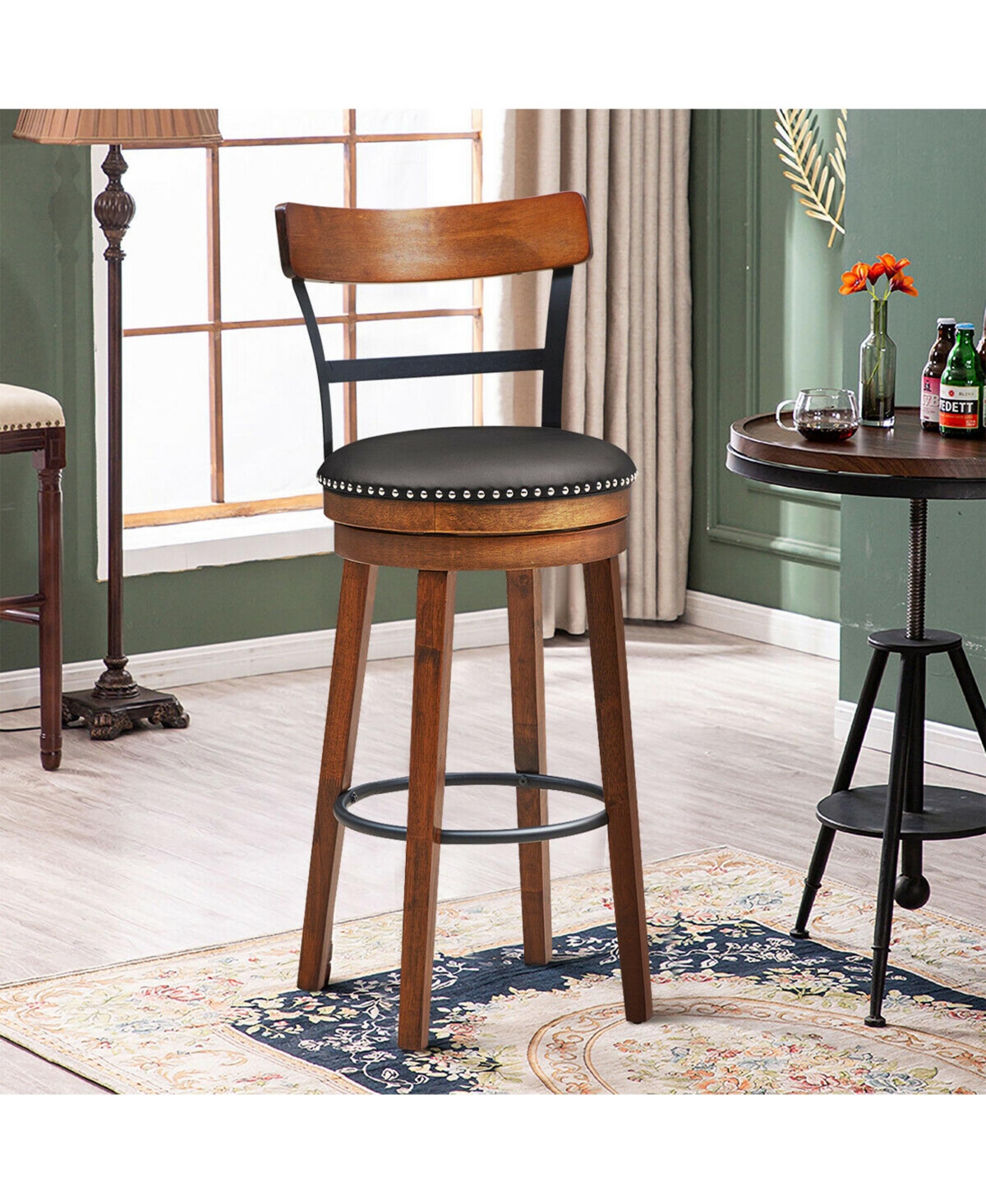 Gymax Set of 4 BarStool 30.5'' Swivel Pub Height Dining Chair with Rubber Wood Legs