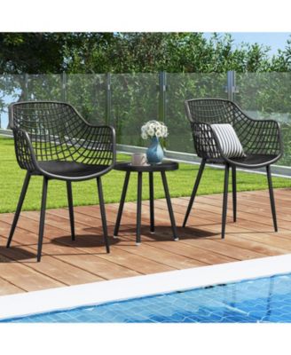 3 Piece Patio Chair Set with PP Seat and Tabletop for Porch