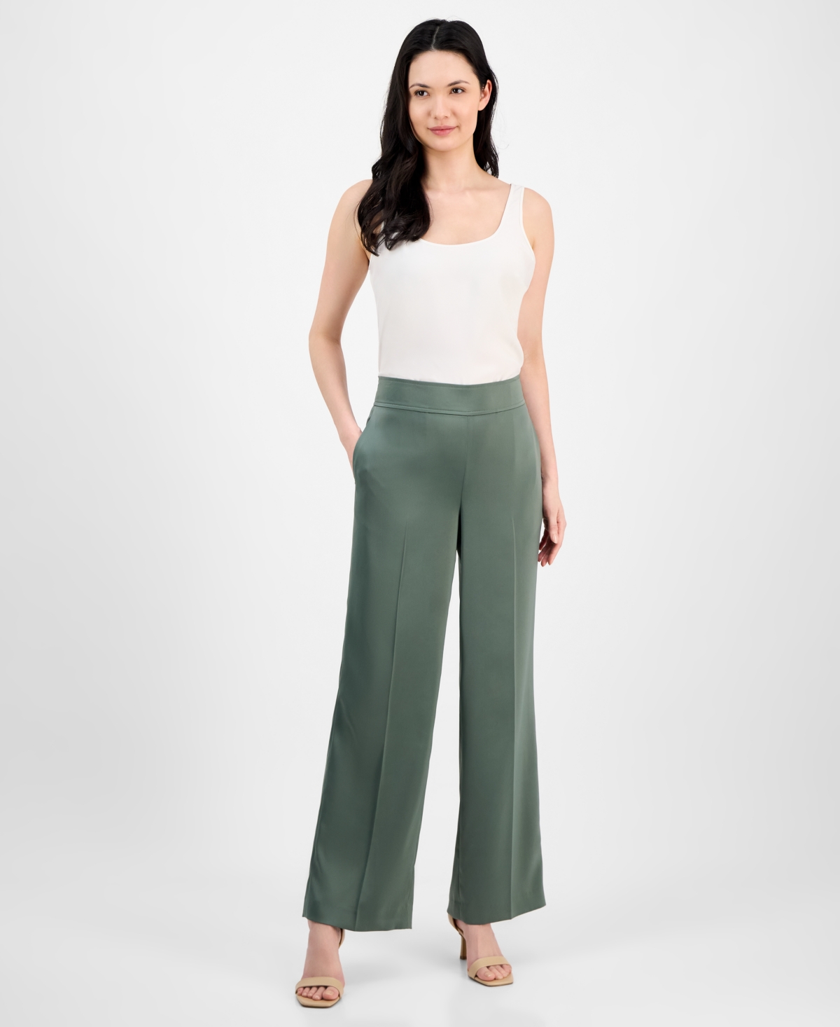 Anne Klein Pull-on Wide Leg Pants In Eucalyptus