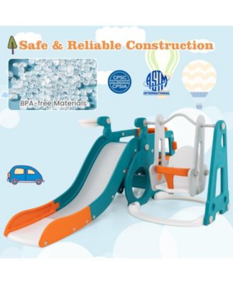 5-in-1 Kids Slide and Swing Set with Mini Bus and Basketball Hoop