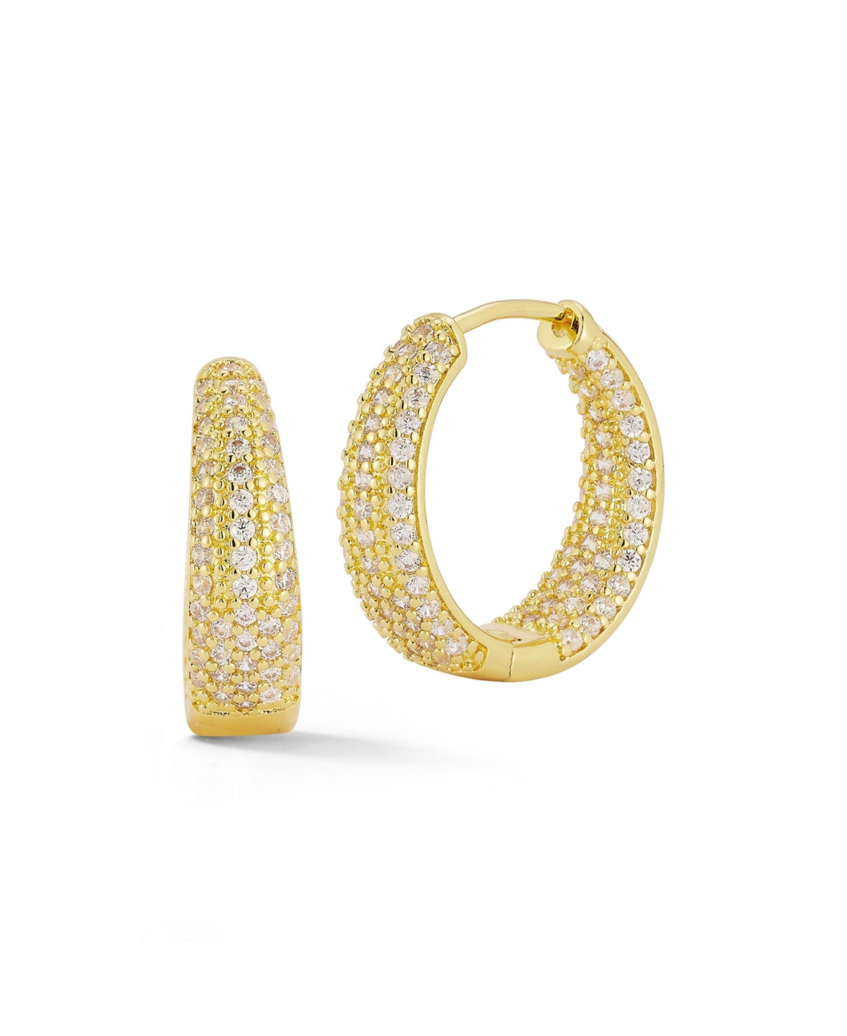 Gold Plated Pave Graduated Hoop Earrings With Crystals - Silver
