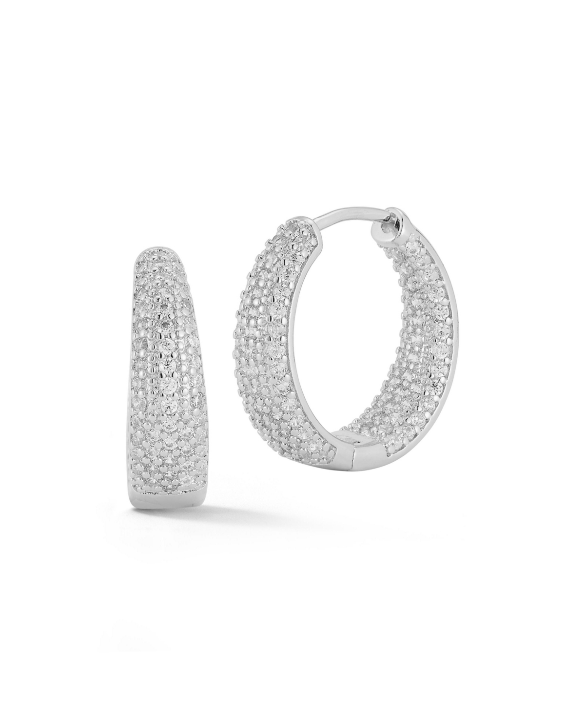 Gold Plated Pave Graduated Hoop Earrings With Crystals - Silver