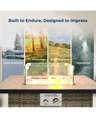 40,000 BTU Wicker Propane Gas Fire Pit Table with Tempered Glass Wind Guard