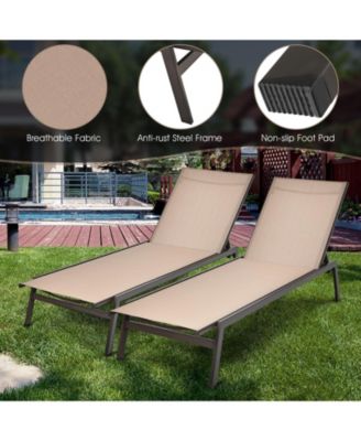 Outdoor Reclining Chaise Lounge Chair with 6-Position Adjustable Back