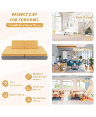 4 Pieces Convertible Kids Couch Set with 2 Folding Mats