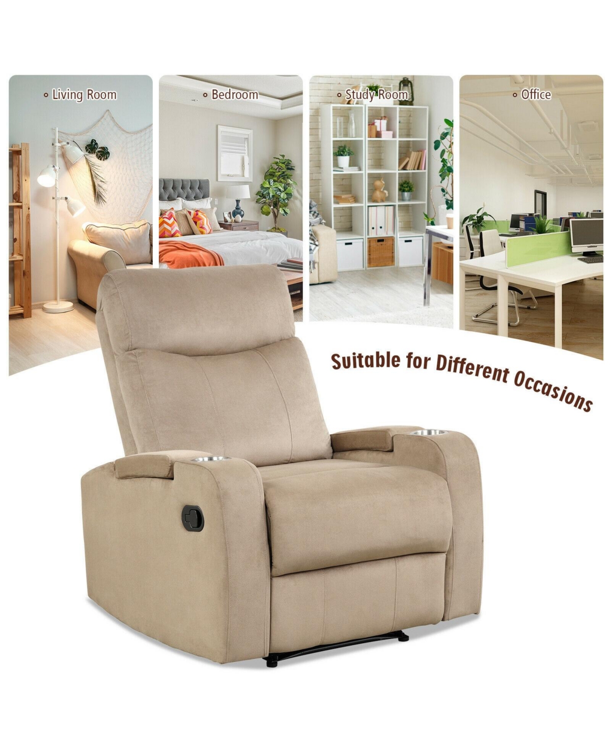 Gouun Recliner Chair Single Sofa Lounger with Arm Storage and Cup Holder for Living Room