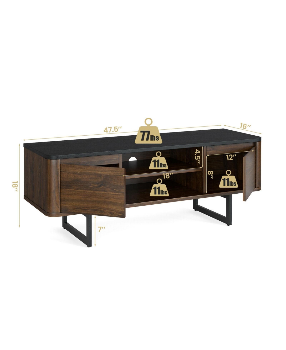 Gouun Wooden Tv Stand with 2-Door Storage Cabinets for for TVs up to 55 Inch