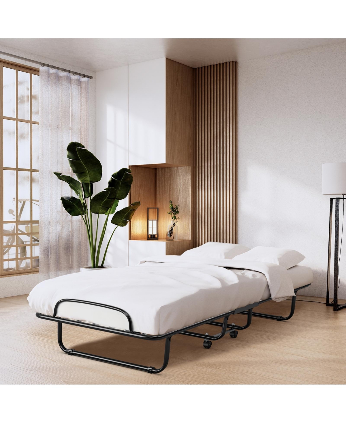 Gouun Rollaway Folding Bed with Memory Foam Mattress and Sturdy Metal Frame Made in Italy