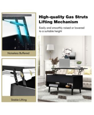 31.5 Inch Lift Top Table with Hidden Compartment and 2 Storage Shelves