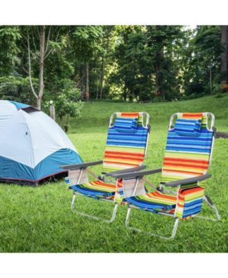 2-Pack Folding Backpack Beach Chair 5-Position Outdoor Reclining Chairs with Pillow