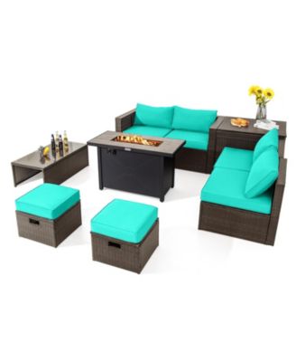 9 Pieces Outdoor Patio Furniture Set with 42 Inch Propane Fire Pit Table