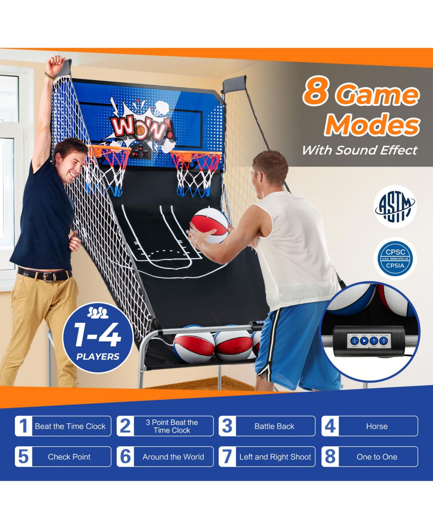 Детская игрушка GOUUN Dual-Shot 8 Game Modes Basketball Arcade Game, Ages 5+, цвет: Синий — фото 9