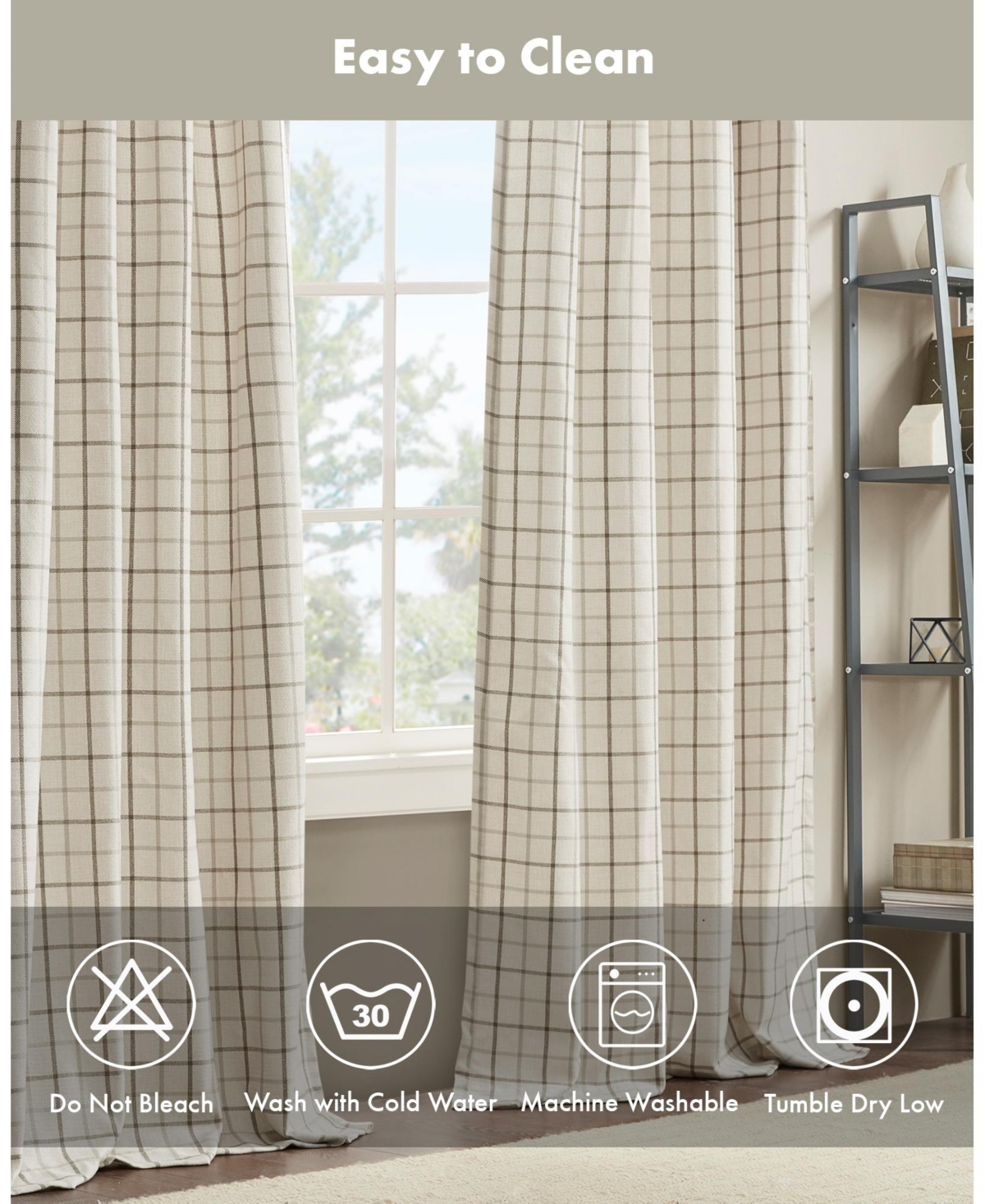 Madison Park Anaheim Plaid Curtain 1 Panel for bedroom, Rob Pocket/Back Tab fit up to 1.25 inches rod Single Curtain Panel for Living Room, Width 50 l