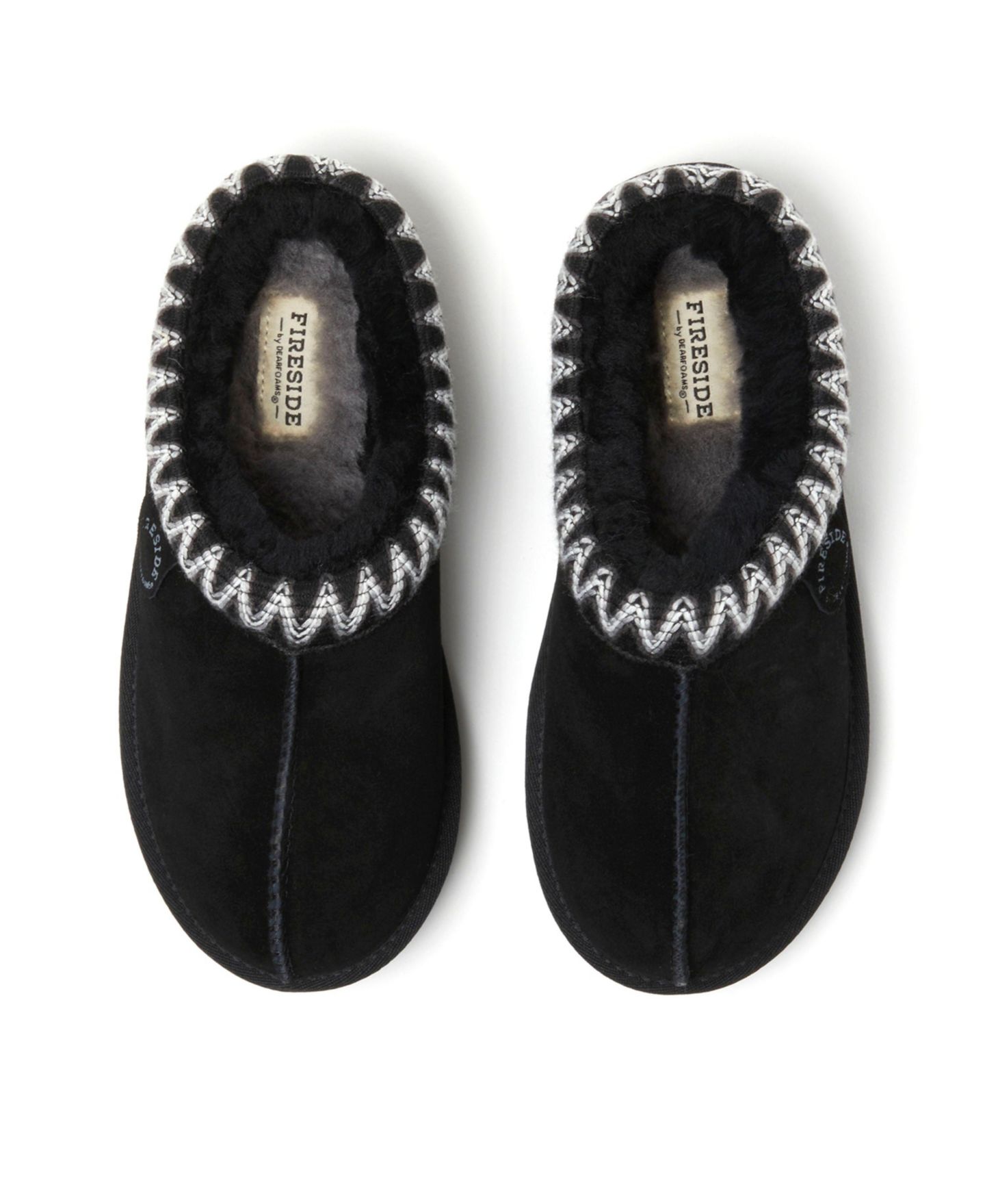 Женские сабо Dearfoams Fireside Greta Genuine Shearling Clog Slipper with Embroidery, цвет: Чёрный — фото 4