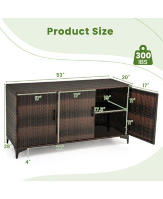 84 Gallon Wicker Patio Storage Box with Shelves and Waterproof Liner