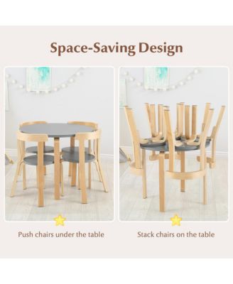 5-Piece Kids Wooden Curved Back Activity Table and Chair Set withToy Bricks