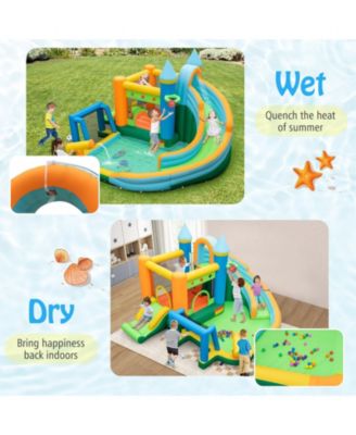 Inflatable Water Slide with Dual Slides and Splash Pool Bounce House with 680W Blower