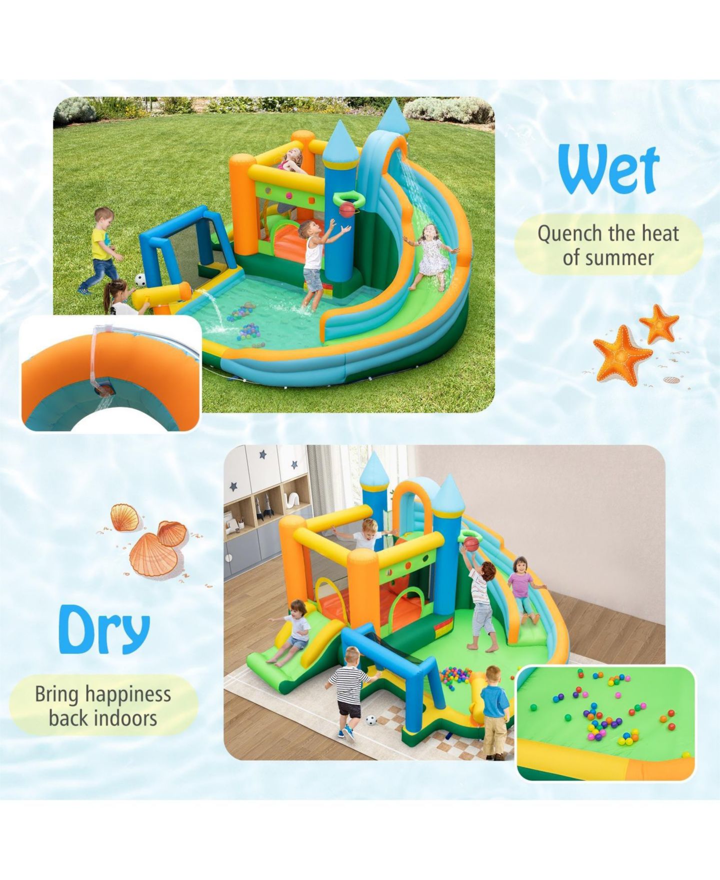 Детские игрушки GOUUN Inflatable Water Slide with Dual Slides and Splash Pool Bounce House, For 2 Children, Ages 3-10, цвет: Синий — фото 9
