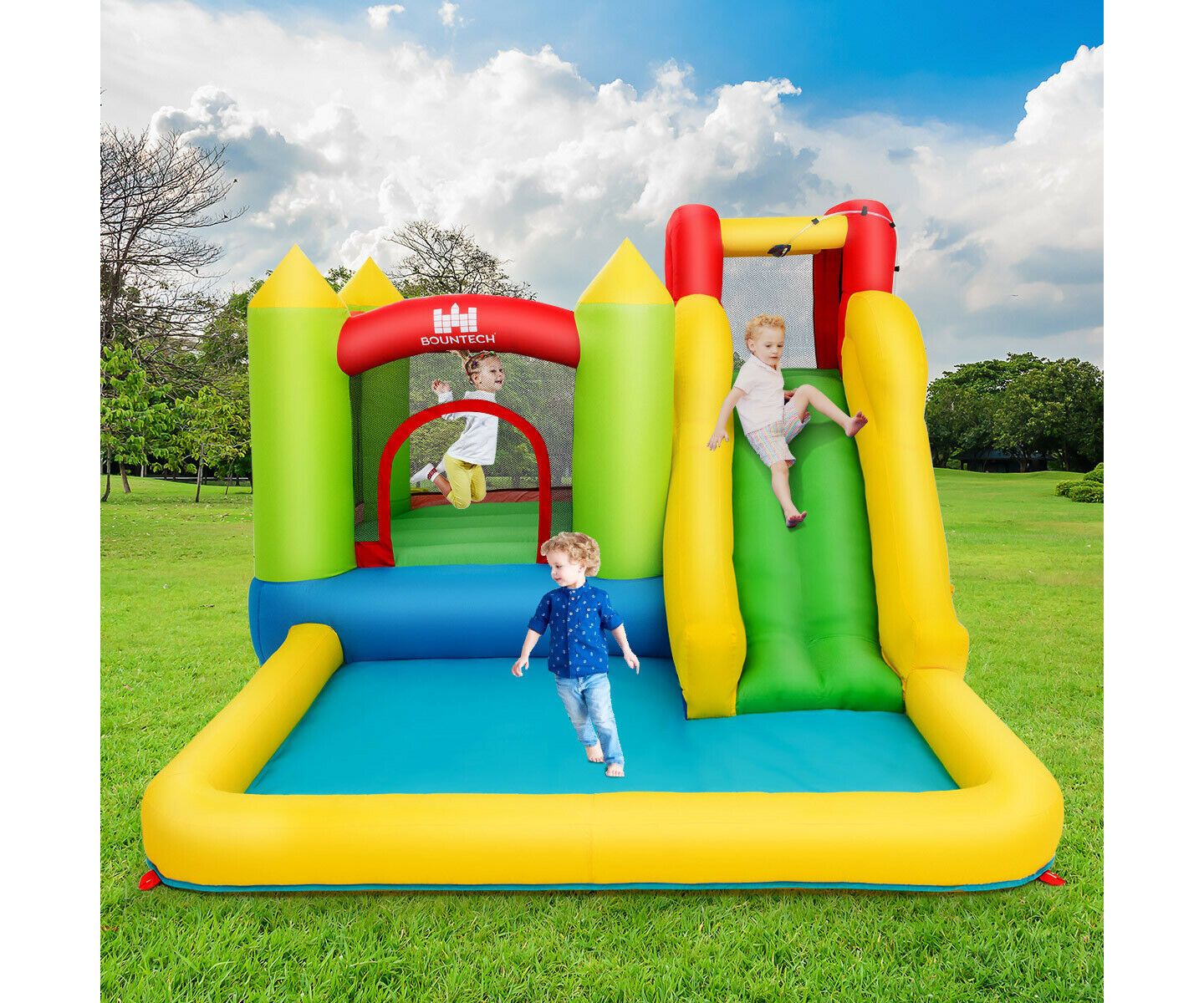 Детская игрушка GOUUN Inflatable Bounce House Water Slide, 138"L x 110.5"W x 75"H, Blower Sold Separately, For 3 Players, Ages 3+, цвет: Зелёный — фото 5