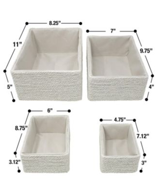 Storage Baskets 4-Piece Set - Stackable Woven Basket Paper Rope Bin Boxes for Makeup, Office Supplies, Bedroom, Closet