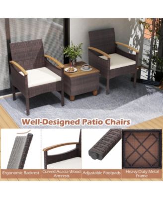 Patio Dining Chairs Set of 2 with Acacia Wood Armrest and Heavy Duty Metal Frame-2 Pieces