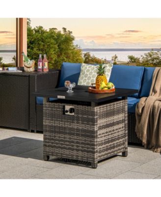 29 Inch Propane Rattan Firepit Table with Lava Rocks and Protective Cover