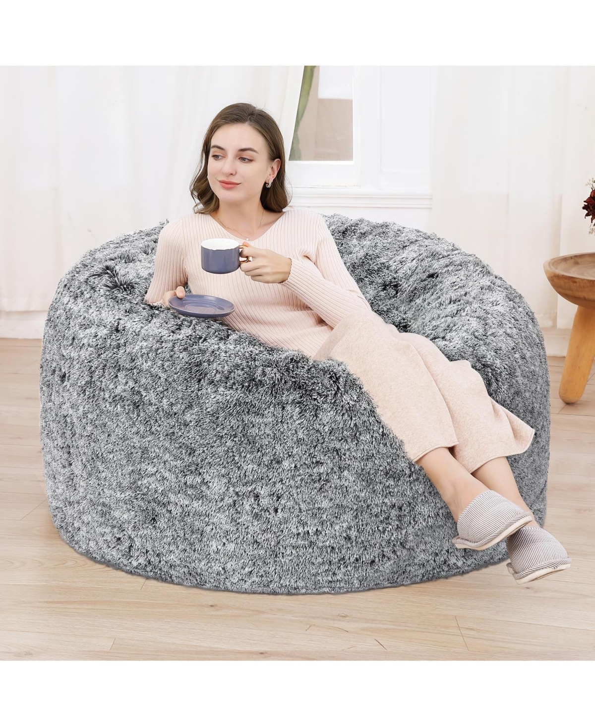 gaomon Bean Bag Chair Cover (No Filler), Beanbag Chair Outside Cover -pastel Grey