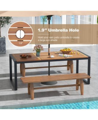 79 Inch Acacia Wood Patio Table with 1.9 Inch Umbrella Hole for Garden and Poolside