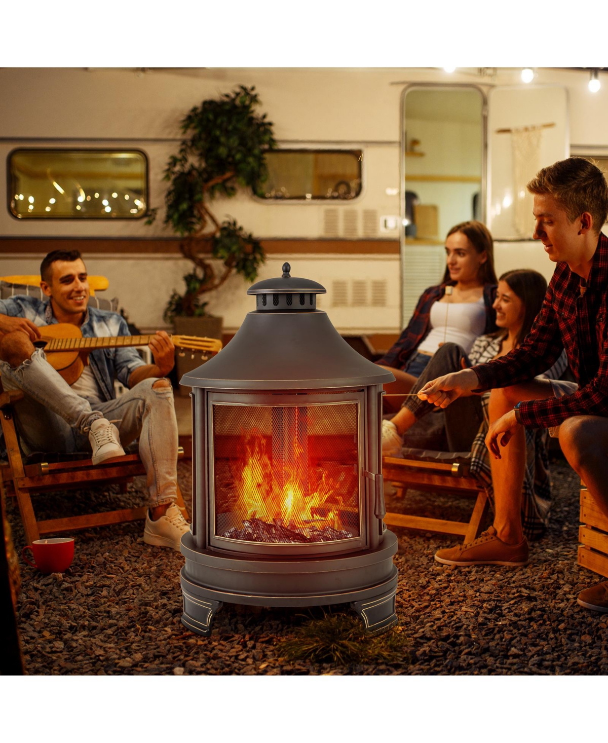 Gouun 30 Inch Outdoor Fire Pit Chiminea with Grill for Garden Bbq