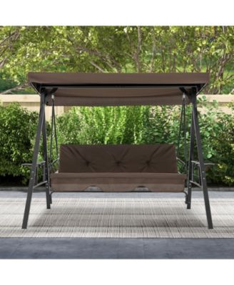 Convertible 3-Seat Patio Porch Swing Chair to Flat Bed with Adjustable Canopy