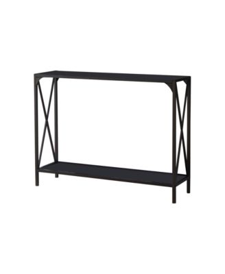 Kandin Metal Console Table with Glass Top, Pewter/Black