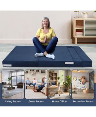 Folding Sofa Bed, Foldable Couch Bed with Pillow, Convertible Sleeper Chair Folding Sofa Mattress, Futon Floor Couch with Memory Foam Washable Cover for Living Room/Bedroom/Guest, Queen Size