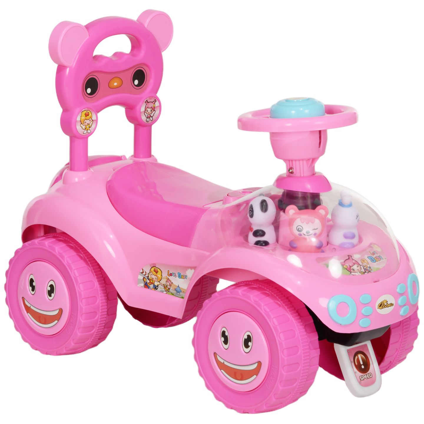 Детская игрушка Qaba Toddler Push Car with Foot-to-Floor Design, 24.4"L x 11.6"W x 19.1"H, 55 lb Capacity, Ages 18-36 Months, цвет: Розовый — фото 1