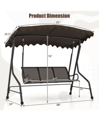3-Seat Outdoor Porch Canopy Swing with Adjustable Shading