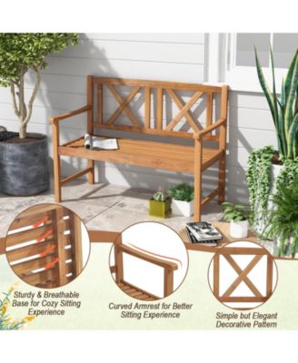 2-Person Wood Outdoor Bench with Cozy Armrest and Backrest