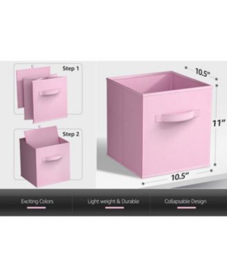 11 Inch 6 Pack Foldable Fabric Storage Cube Bins with Handles - for Organizing Pantry, Closet, Nursery, Playroom, and More (Pastel Pink